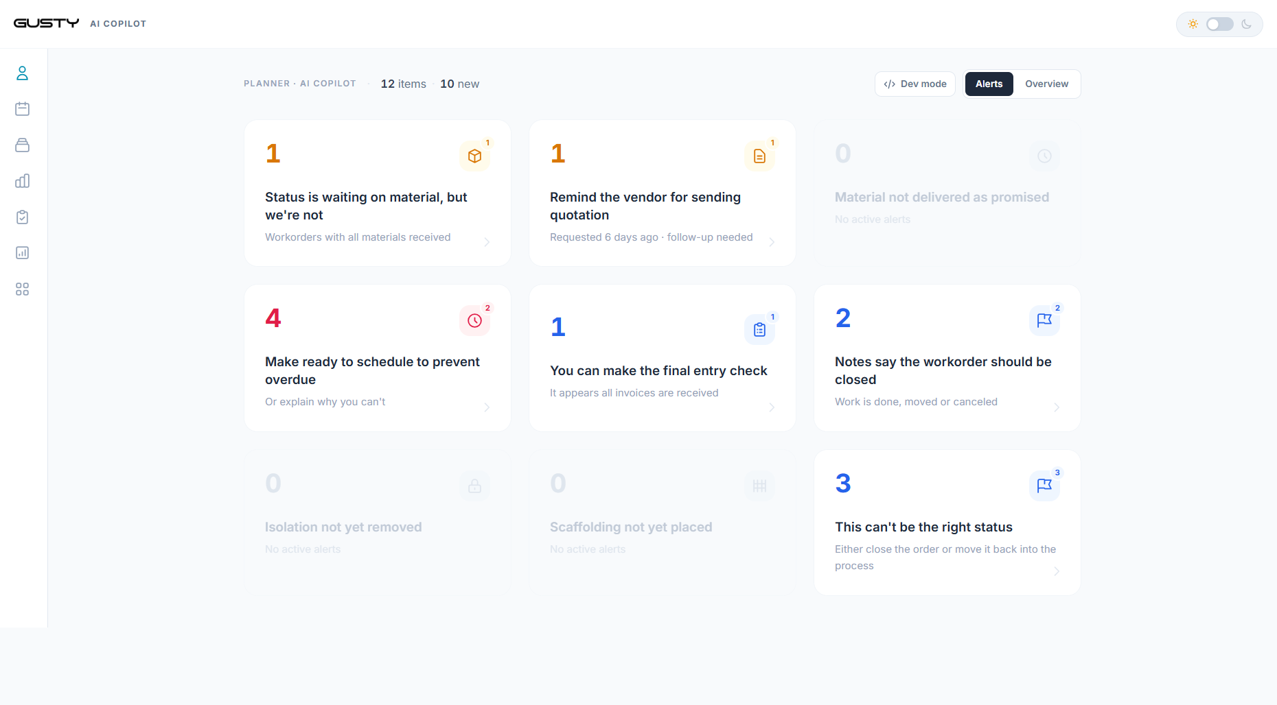 Copilot planner alerts view